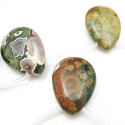 Wholesale Natural Rainforest Jasper Beads - Smooth Pear Shape (Sold Per Strand) 