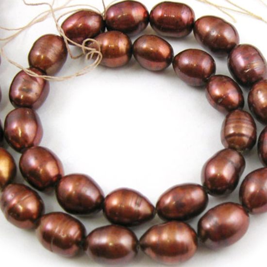Wholesale Chocolate Brown Colored Freshwater Pearls, 11-12mm Rice Shape - June Birthstone (Sold Per Strand)