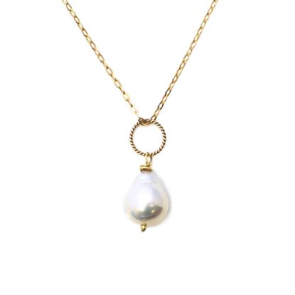 Wholesale Gold Over Sterling Silver White Teardrop Freshwater Pearl Twisted Ring Necklace - 16"