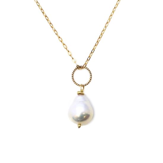Wholesale Gold Over Sterling Silver White Teardrop Freshwater Pearl Twisted Ring Necklace - 16"