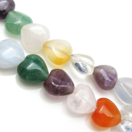Wholesale Natural Multi-Stone Gemstone Beads - 10mm Smooth Heart Shape (Sold Per Strand)