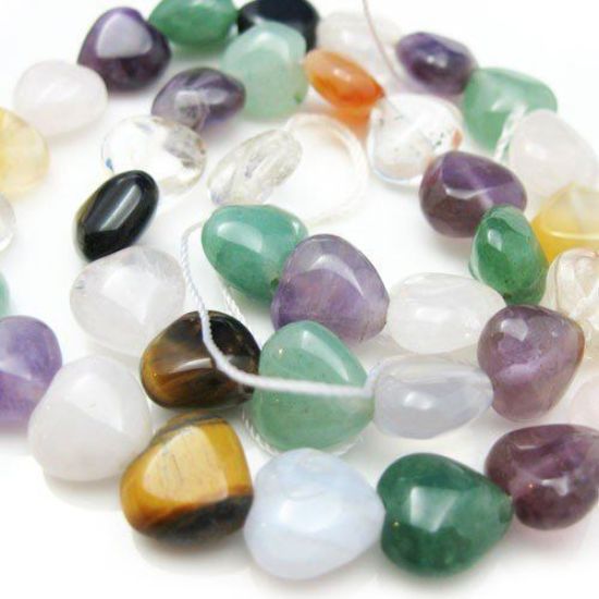 Wholesale Natural Multi-Stone Gemstone Beads - 10mm Smooth Heart Shape (Sold Per Strand)