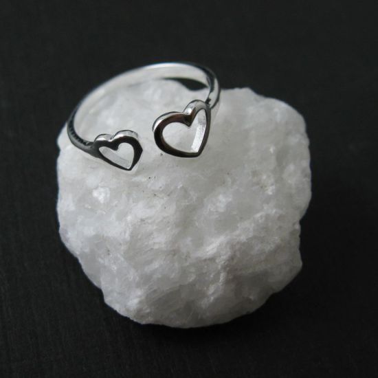 Wholesale 925 Sterling Silver Two Heart Ring - Adjustable (1 piece)