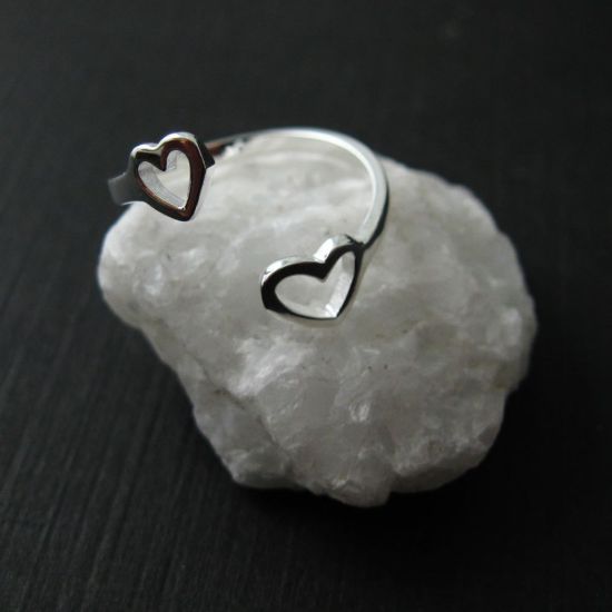 Wholesale 925 Sterling Silver Two Heart Ring - Adjustable (1 piece)