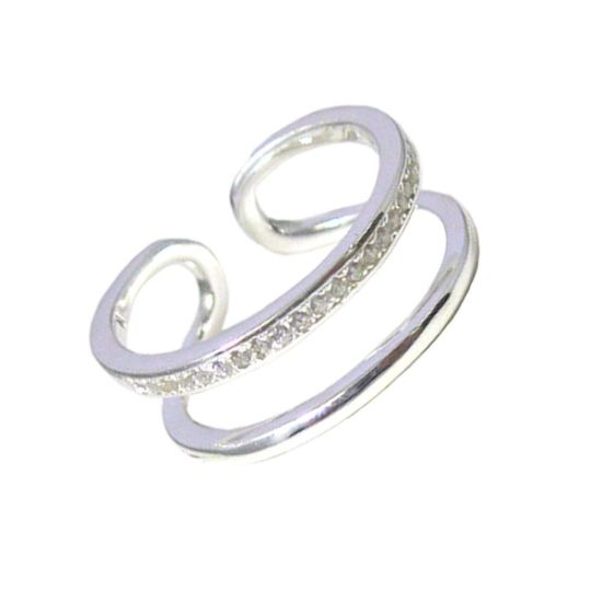 Wholesale 925 Sterling Silver CZ Stone Double Band Ring - Adjustable (1 piece)