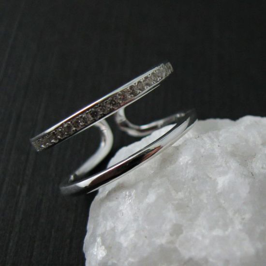 Wholesale 925 Sterling Silver CZ Stone Double Band Ring - Adjustable (1 piece)
