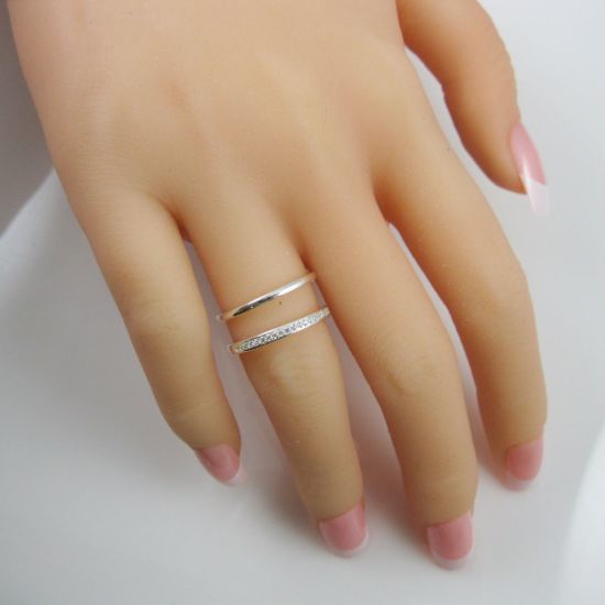 Wholesale 925 Sterling Silver CZ Stone Double Band Ring - Adjustable (1 piece)