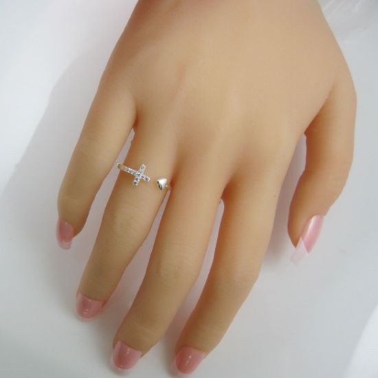 Wholesale 925 Sterling Silver CZ Stone Cross and Heart Ring - Adjustable (1 piece)