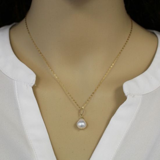 Wholesale Gold Over Sterling Silver White Teardrop Freshwater Pearl Twisted Ring Necklace - 16"