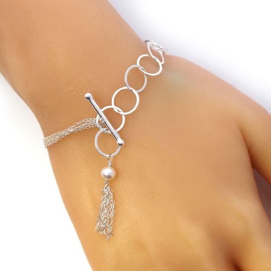 Wholesale Sterling Silver Adjustable Multi-strand Chain Freshwater Pearl Bracelet
