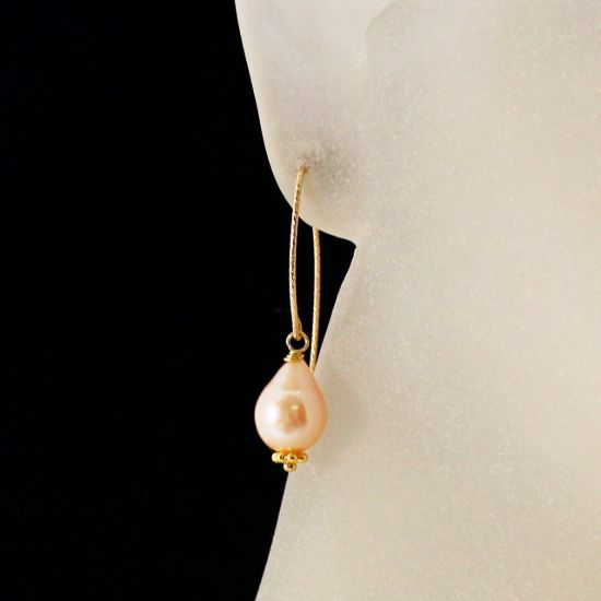 Wholesale Gold Filled Sparkle Marquise Teardrop Freshwater Pearl Earrings
