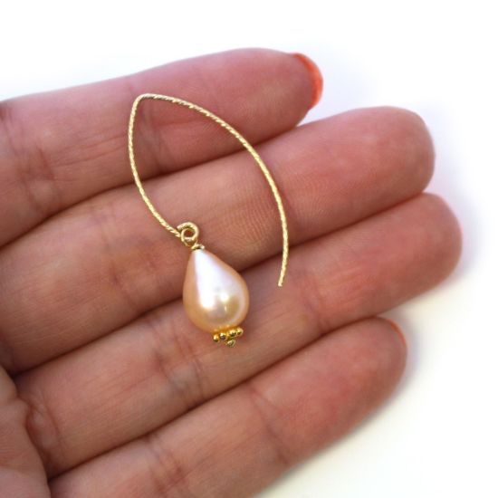 Wholesale Gold Filled Sparkle Marquise Teardrop Freshwater Pearl Earrings