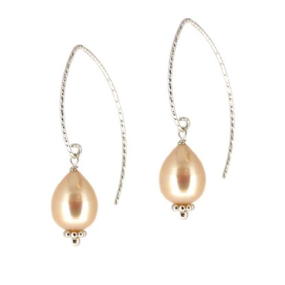 Wholesale Sterling Silver Sparkle Marquise Teardrop Freshwater Pearl Earrings