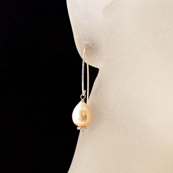 Wholesale Sterling Silver Sparkle Marquise Teardrop Freshwater Pearl Earrings