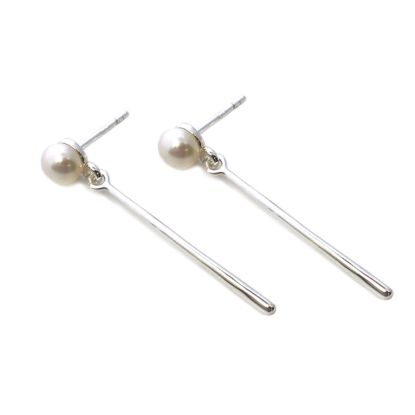 Wholesale Sterling Silver Dangle Bar Freshwater Pearl Earrings