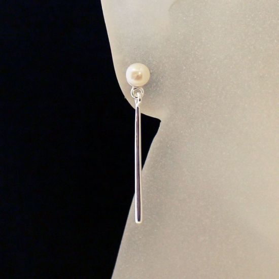 Wholesale Sterling Silver Dangle Bar Freshwater Pearl Earrings