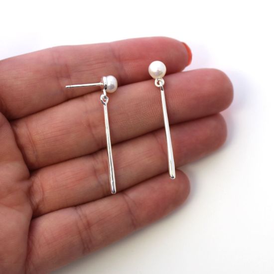Wholesale Sterling Silver Dangle Bar Freshwater Pearl Earrings