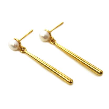 Wholesale Gold Over Sterling Silver Dangle Bar Freshwater Pearl Earrings