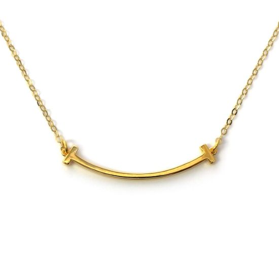 Wholesale Gold Over Sterling Silver Smile Bar Necklace - 18"