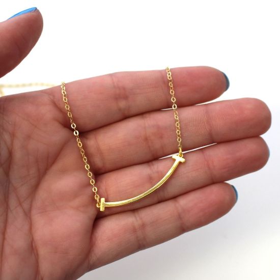 Wholesale Gold Over Sterling Silver Smile Bar Necklace - 18"