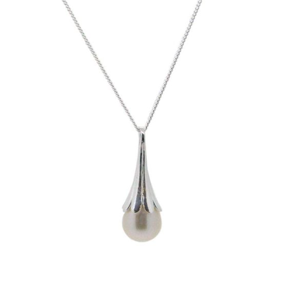 Wholesale Sterling Silver Cone Capped White Freshwater Pearl Necklace
