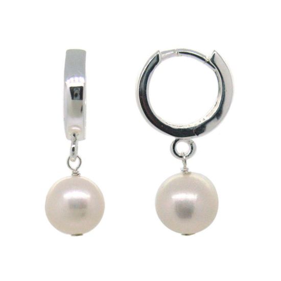 Wholesale Sterling Silver Thick Hoop White Freshwater Pearl Earrings