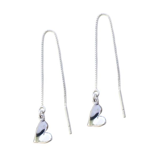 Wholesale Sterling Silver Heart Charm Threader Earrings (Sold Per Pair)