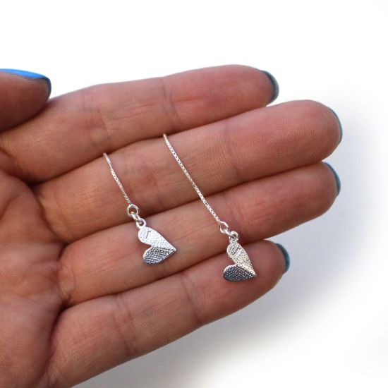 Wholesale Sterling Silver Heart Charm Threader Earrings (Sold Per Pair)