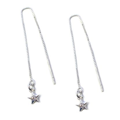 Wholesale Sterling Silver CZ Stone Star Charm Threader Earrings (Sold Per Pair)