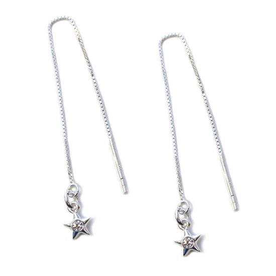 Wholesale Sterling Silver CZ Stone Star Charm Threader Earrings (Sold Per Pair)