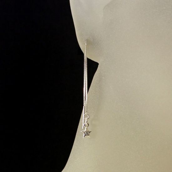 Wholesale Sterling Silver CZ Stone Star Charm Threader Earrings (Sold Per Pair)