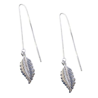 Wholesale Sterling Silver Feather Charm Threader Earrings (Sold Per Pair)
