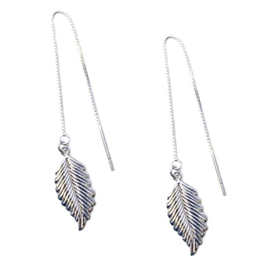 Wholesale Sterling Silver Feather Charm Threader Earrings (Sold Per Pair)