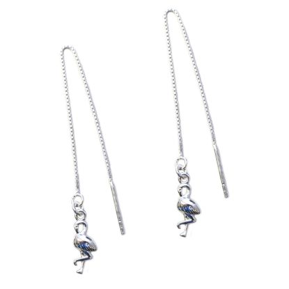 Wholesale Sterling Silver Flamingo Charm Threader Earrings (Sold Per Pair)