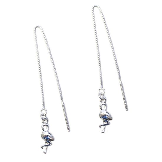 Wholesale Sterling Silver Flamingo Charm Threader Earrings (Sold Per Pair)