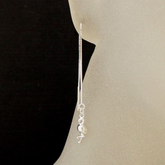 Wholesale Sterling Silver Flamingo Charm Threader Earrings (Sold Per Pair)
