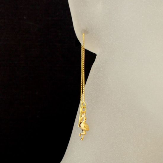 Wholesale Gold Over Sterling Silver Flamingo Charm Threader Earrings (Sold Per Pair)