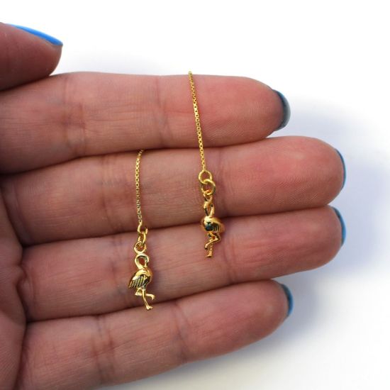 Wholesale Gold Over Sterling Silver Flamingo Charm Threader Earrings (Sold Per Pair)