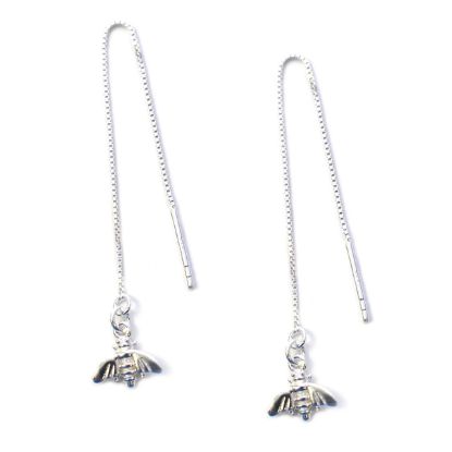 Wholesale Sterling Silver Bumblebee Charm Threader Earrings (Sold Per Pair)