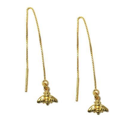 Wholesale Gold Over Sterling Silver Bumblebee Charm Threader Earrings (Sold Per Pair)