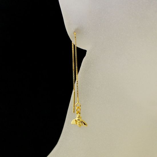 Wholesale Gold Over Sterling Silver Bumblebee Charm Threader Earrings (Sold Per Pair)