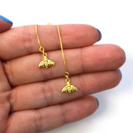 Wholesale Gold Over Sterling Silver Bumblebee Charm Threader Earrings (Sold Per Pair)