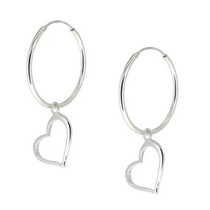 Wholesale Sterling Silver Heart Charm Hoop Earrings (Sold Per Pair)