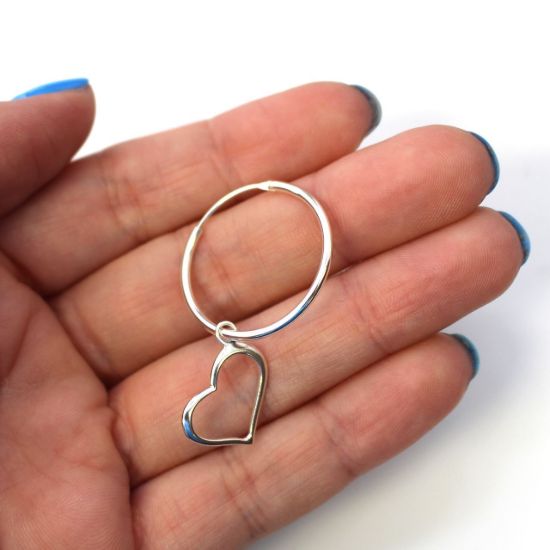 Wholesale Sterling Silver Heart Charm Hoop Earrings (Sold Per Pair)