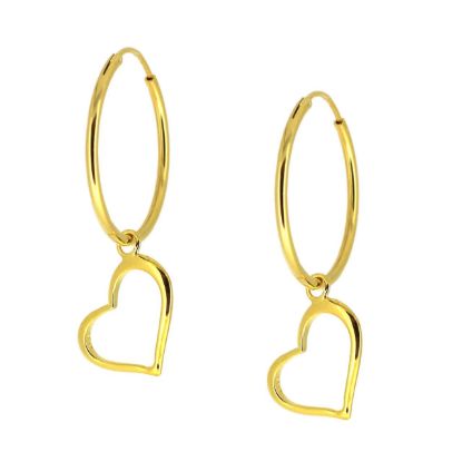 Wholesale Gold Over Sterling Silver Heart Charm Hoop Earrings (Sold Per Pair)