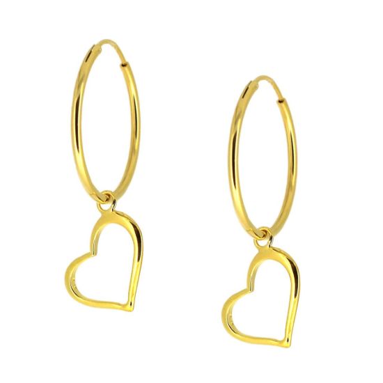 Wholesale Gold Over Sterling Silver Heart Charm Hoop Earrings (Sold Per Pair)
