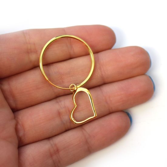 Wholesale Gold Over Sterling Silver Heart Charm Hoop Earrings (Sold Per Pair)