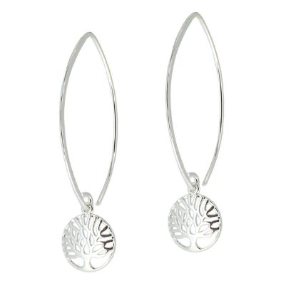 Wholesale Sterling Silver Tree of Life Charm Marquise Earrings (Sold Per Pair)