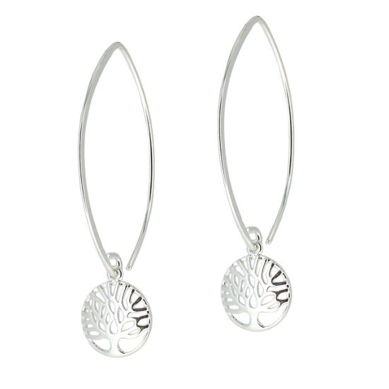 Wholesale Sterling Silver Tree of Life Charm Marquise Earrings (Sold Per Pair)