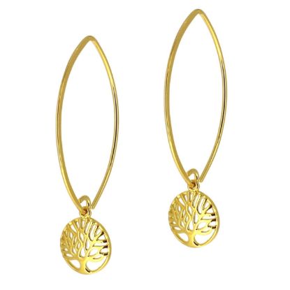Wholesale Gold Over Sterling Silver Tree of Life Charm Marquise Earrings (Sold Per Pair)